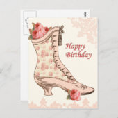 Carte postale d'anniversaire vintage avec chaussur (Devant / Derrière)