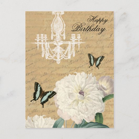 Carte postale d'anniversaire vintage avec lustre (Devant)