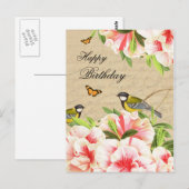 Carte postale d'anniversaire vintage avec oiseaux (Devant / Derrière)