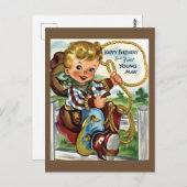 Carte postale d'anniversaire Vintage Cowboy (Devant / Derrière)