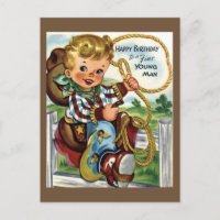 Carte postale d'anniversaire Vintage Cowboy
