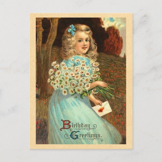 Carte postale d'anniversaire vintage fille (Devant)