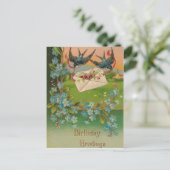 Carte postale d'anniversaire vintage Oiseaux et Fl (Debout devant)