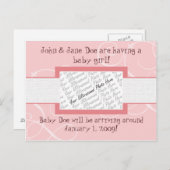 Carte postale d'annonce de bébé fille (Devant / Derrière)