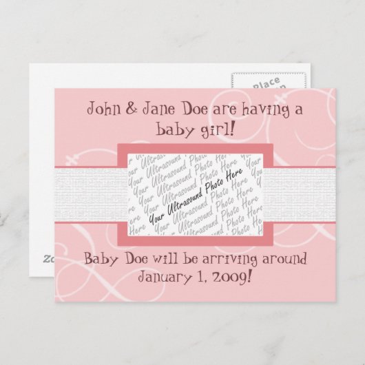 Carte postale d'annonce de bébé fille (Devant / Derrière)