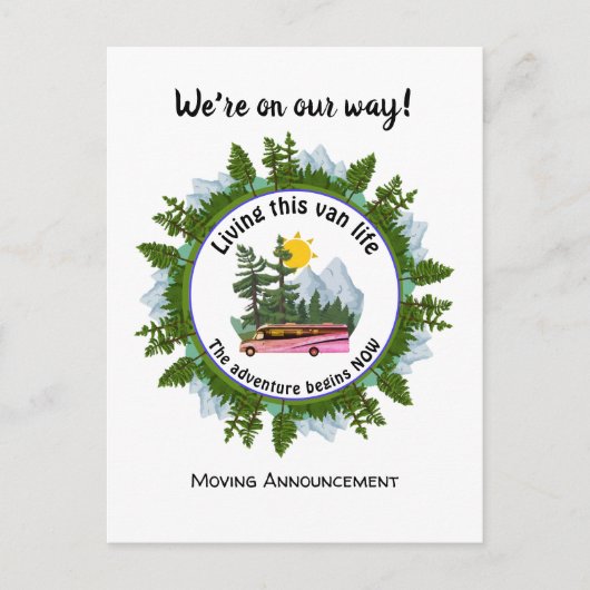 Carte postale d'annonce de camping en van aménagé (Devant)