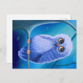 Carte postale d'annonce de chouette bleue endormie (Devant / Derrière)