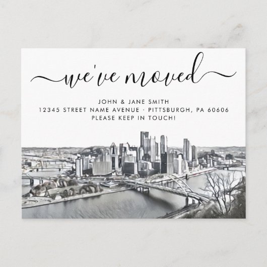 Carte postale d'annonce de déménagement à Pittsbur (Devant)
