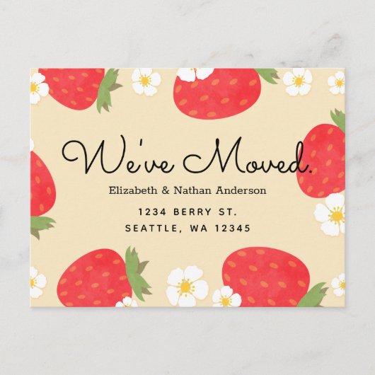 Carte postale d'annonce de déménagement aux fraise (Devant)