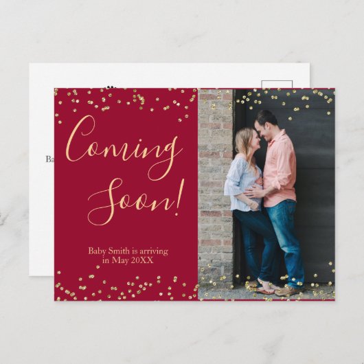 Carte postale d'annonce de grossesse Confetti (Devant / Derrière)