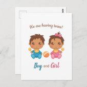 Carte postale d'annonce de jumeaux garçon fille (Devant / Derrière)