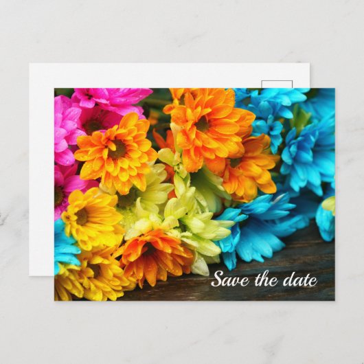 Carte postale d'annonce de mariage Bouquet Coloré (Devant / Derrière)