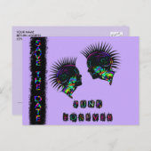 carte postale d'annonce de mariage punk rock mohaw (Devant / Derrière)