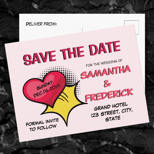 Carte postale d'annonce de mariage rose blush | Ba