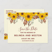 Carte postale d'annonce de mariage thème Tournesol (Devant / Derrière)