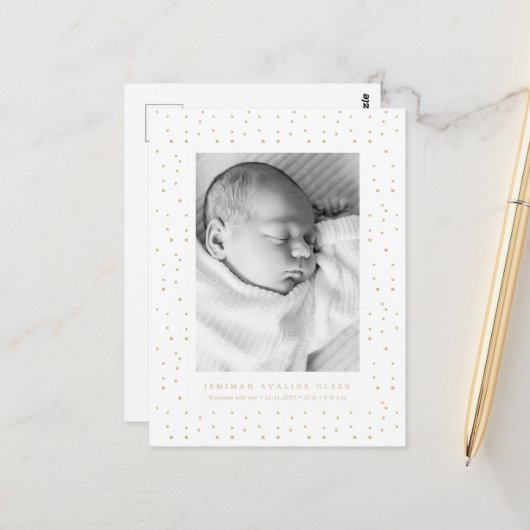 Carte postale d'annonce de naissance Bébé Confetti (Devant/Arrière en situation)