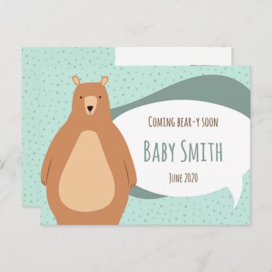 Carte postale d'annonce de naissance Bébé Ours arr (Devant / Derrière)