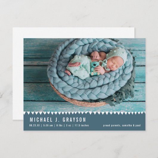 Carte postale d'annonce de naissance de bébé (Devant / Derrière)