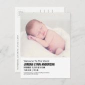 Carte postale d'annonce de naissance de bébé avec (Devant / Derrière)