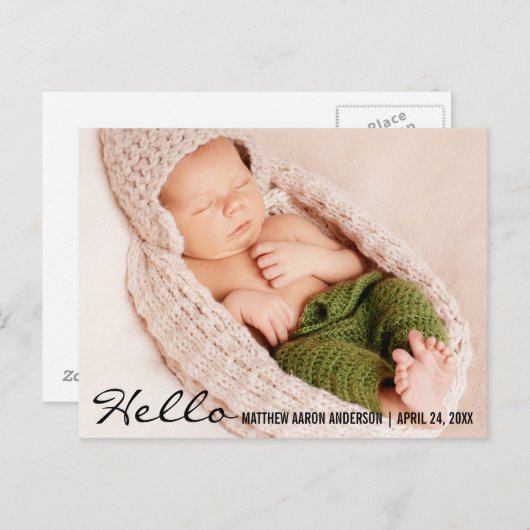 Carte postale d'annonce de naissance de bébé avec (Devant / Derrière)