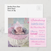 Carte postale d'annonce de naissance de bébé fille (Devant / Derrière)