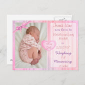 Carte postale d'annonce de naissance de bébé fille (Devant / Derrière)