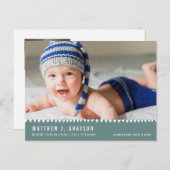 Carte postale d'annonce de naissance de bébé vert (Devant / Derrière)