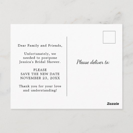 Carte postale d'annonce de report de shower de mar (Dos)