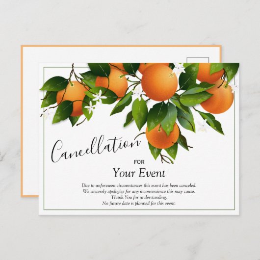 Carte postale d'annulation d'oranges (Devant / Derrière)