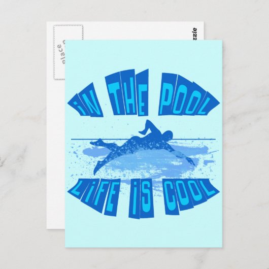 CARTE POSTALE DANS LA PISCINE, LA VIE EST COOL (Devant / Derrière)