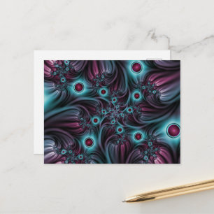 Carte Postale Dans l'abstrait fractal bleu profond rose
