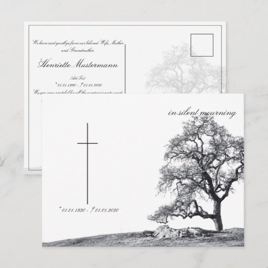 Carte Postale Dans le deuil silencieux - arbre sur un pré (Devant / Derrière)