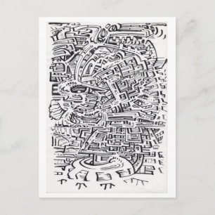 Carte Postale Dans un entre-lieu,  dessin à l'encre