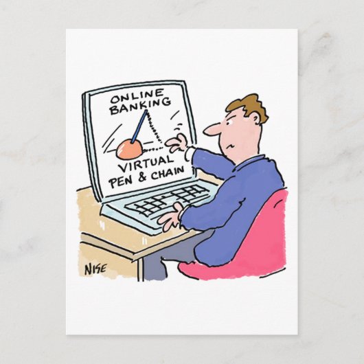 Carte Postale Dans une banque en ligne drôle de dessin animé (Devant)