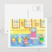 Carte Postale Danse Animaux Raccoon Souris Kitten Bunny (Devant / Derrière)