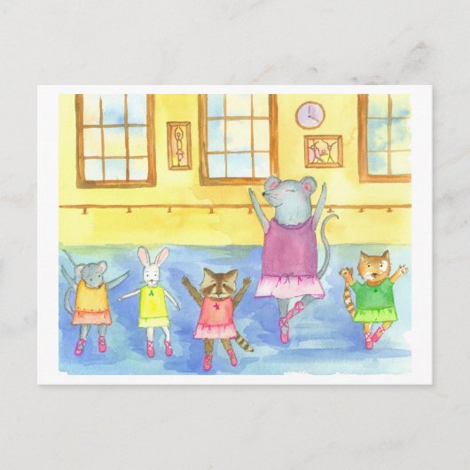Carte Postale Danse Animaux Raccoon Souris Kitten Bunny (Devant)