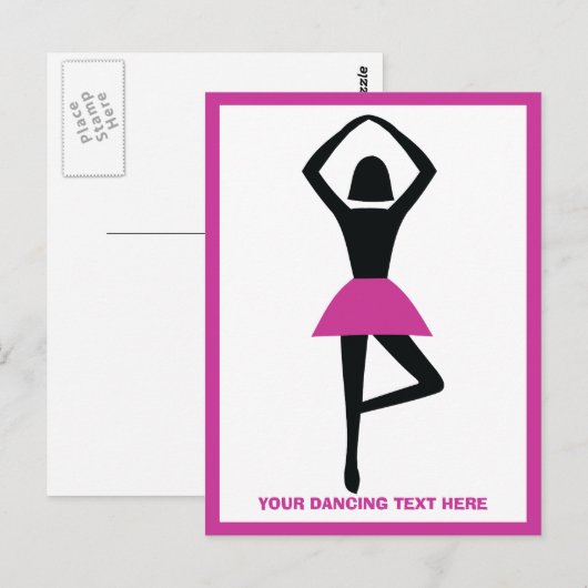 Carte Postale Danse ballerine noir, couleur rose chaud (Devant / Derrière)