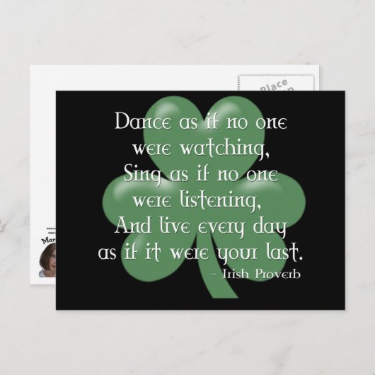 Carte Postale Danse comme si :: Proverbe irlandais (Design blanc (Devant / Derrière)