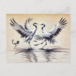 Carte Postale Danse de Courtoisie de deux grues dans le marais c