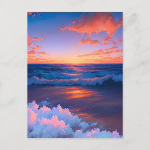 Carte Postale Danse du coucher de soleil avec les vagues de l'oc