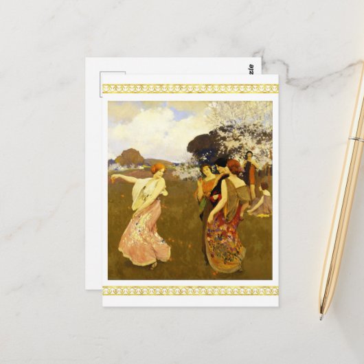 Carte Postale Danse du printemps, Arthur F. Mathews (Devant/Arrière en situation)