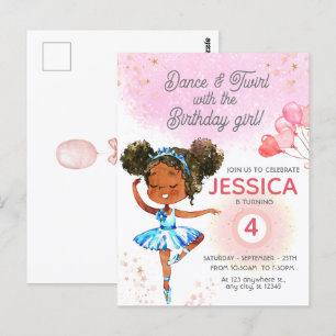 Carte Postale Danse et Tournoiement Fille de ballet rose Anniver