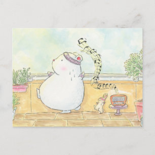 Carte Postale danse plus sois heureux ours polaire lapin aquarel