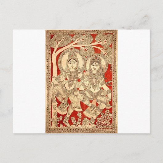 CARTE POSTALE DANSER RADHA KRISHNA KALAMKARI ART DE L'INDE (Devant)