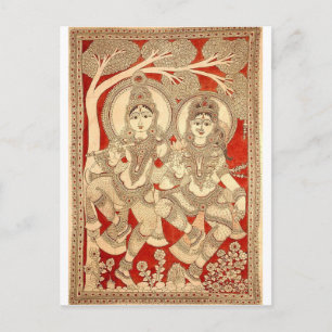 CARTE POSTALE DANSER RADHA KRISHNA KALAMKARI ART DE L'INDE