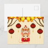 Carte Postale Danseur du lion du Nouvel An chinois (Devant / Derrière)