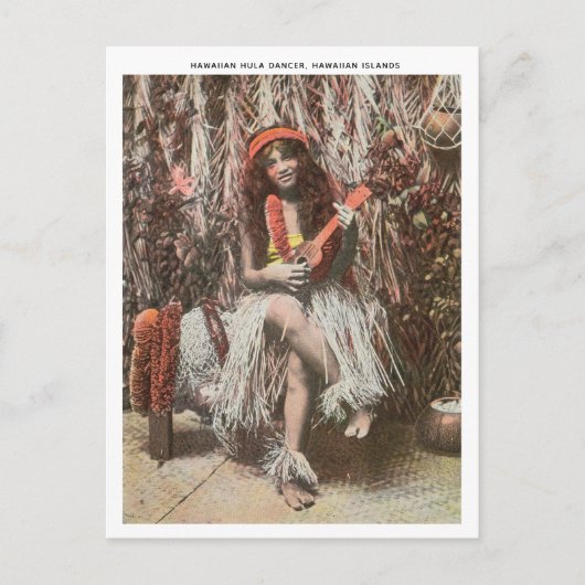Carte Postale Danseur Hawaïen vintage Hula jouant Ukulele (Devant)