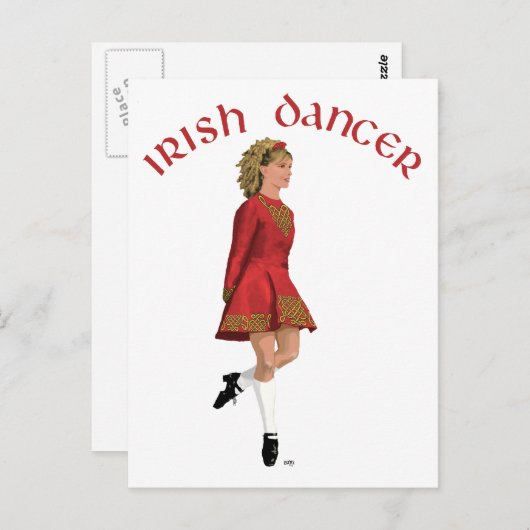 Carte Postale Danseur Irlandais en Rouge (Devant / Derrière)