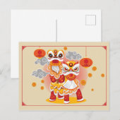 Carte Postale Danseurs de lions du Nouvel An chinois (Devant / Derrière)