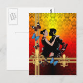 Carte Postale Danseurs de tango romantiques sur damask (Devant / Derrière)